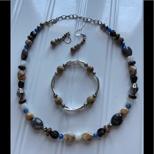 Beautiful set of blue and brown stone jewelry